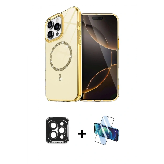 MARSİLYAN™- iPhone 15 Pro Max Kılıf Kıvılcım Form Prime - Siyah 3D Antistatik Seramik Nano Ekran Koruyucu + Siyah PVD Metal Kamera Lens