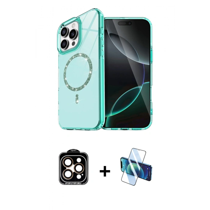 MARSİLYAN™- iPhone 15 Pro Max Kılıf Kıvılcım Form Prime - Siyah 3D Antistatik Seramik Nano Ekran Koruyucu + PVD Metal Kamera Lens - TU