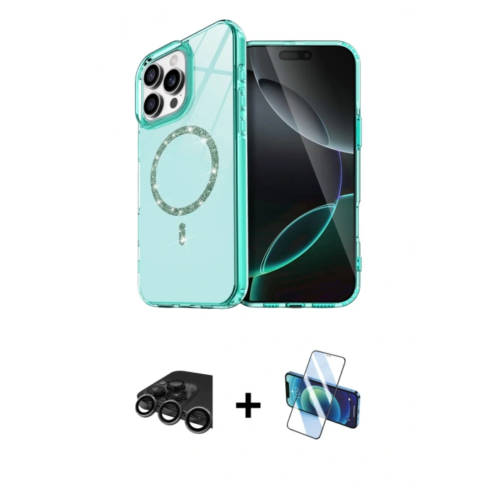 MARSİLYAN™- iPhone 15 Pro Max Kılıf Kıvılcım Form Prime - Siyah 3D Antistatik Seramik Nano Ekran Koruyucu + Raze Metal Kamera Lens - TMGI