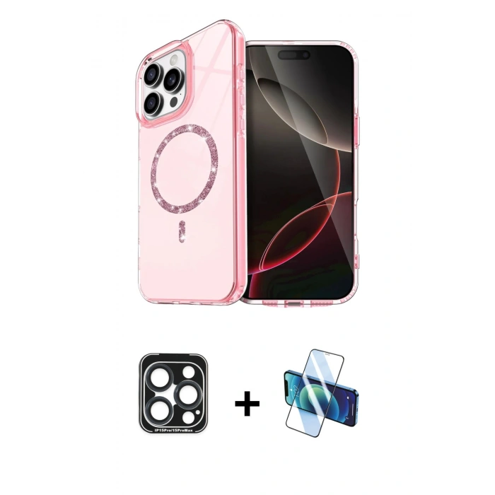 MARSİLYAN™- iPhone 15 Pro Max Kılıf Kıvılcım Form Prime - Siyah 3D Antistatik Seramik Nano Ekran Koruyucu + Lacivert PVD Metal Kamera Lens