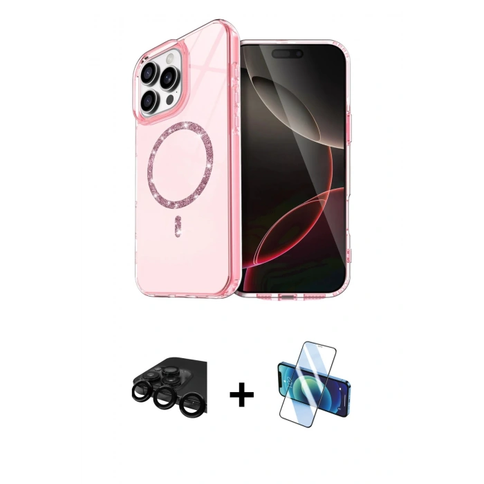 MARSİLYAN™- iPhone 15 Pro Max Kılıf Kıvılcım Form Prime - Siyah 3D Antistatik Seramik Nano Ekran Koruyucu + Raze Metal Kamera Lens - SH