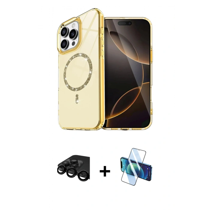 MARSİLYAN™- iPhone 15 Pro Max Kılıf Kıvılcım Form Prime - Siyah 3D Antistatik Seramik Nano Ekran Koruyucu + Raze Metal Kamera Lens - SH