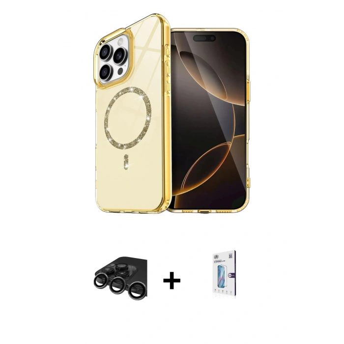 MARSİLYAN™- iPhone 15 Pro Max Kılıf Kıvılcım Form Prime - Siyah Bilvis 0.18mm Plus Cam Ekran Koruyucu + Raze Metal Kamera Lens - TMGI