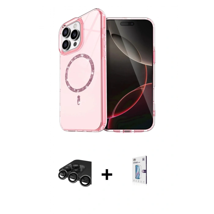 MARSİLYAN™- iPhone 15 Pro Max Kılıf Kıvılcım Form Prime - Siyah Bilvis 0.18mm Plus Cam Ekran Koruyucu + Raze Metal Kamera Lens - TMGI