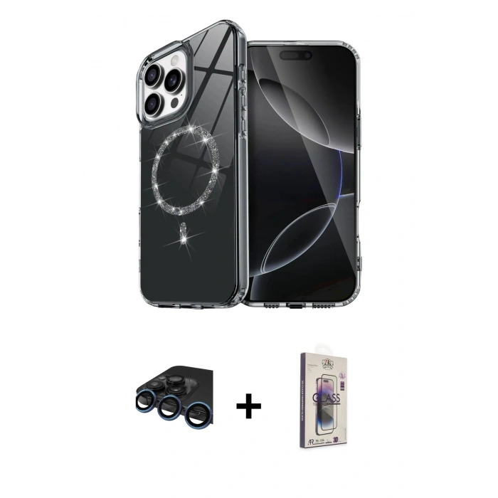 MARSİLYAN™- iPhone 15 Pro Max Kılıf Kıvılcım Form Prime - Siyah Bilvis 3D Cam Ekran Koruyucu + Raze Metal Kamera Lens - LT