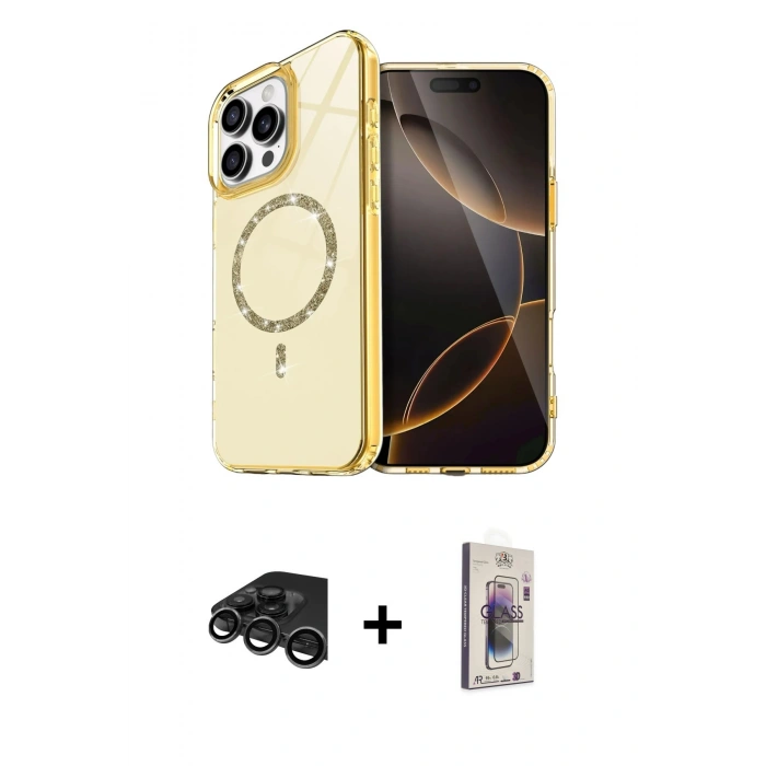 MARSİLYAN™- iPhone 15 Pro Max Kılıf Kıvılcım Form Prime - Siyah Bilvis 3D Cam Ekran Koruyucu + Raze Metal Kamera Lens - TMGI