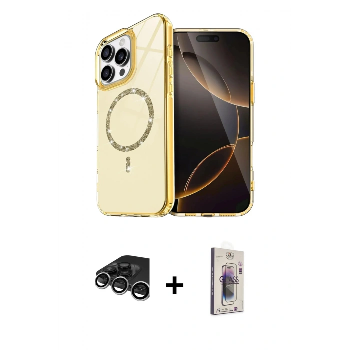 MARSİLYAN™- iPhone 15 Pro Max Kılıf Kıvılcım Form Prime - Siyah Bilvis 3D Cam Ekran Koruyucu + Raze Metal Kamera Lens - GS