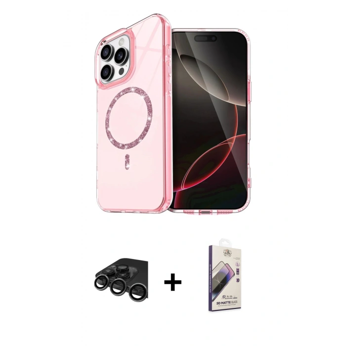 MARSİLYAN™- iPhone 15 Pro Max Kılıf Kıvılcım Form Prime - Siyah Bilvis 3D Mat Cam Ekran Koruyucu + Raze Metal Kamera Lens - TMGI