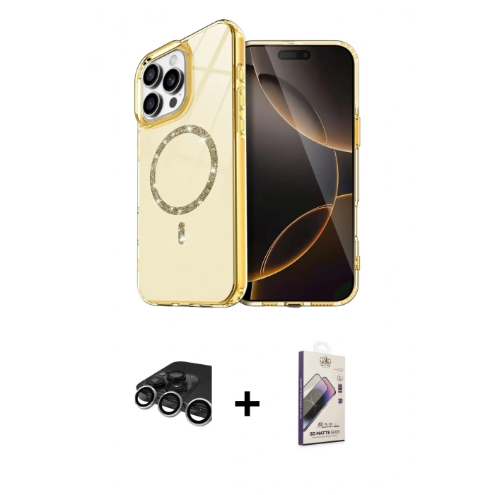 MARSİLYAN™- iPhone 15 Pro Max Kılıf Kıvılcım Form Prime - Siyah Bilvis 3D Mat Cam Ekran Koruyucu + Raze Metal Kamera Lens - GS