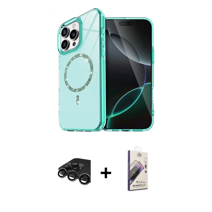 MARSİLYAN™- iPhone 15 Pro Max Kılıf Kıvılcım Form Prime - Siyah Bilvis 3D Mat Cam Ekran Koruyucu + Raze Metal Kamera Lens - TMGI