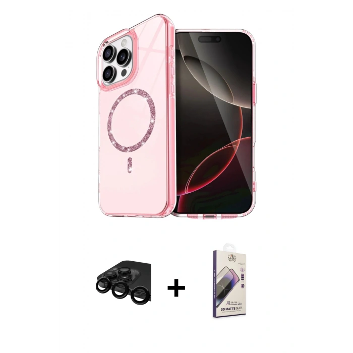 MARSİLYAN™- iPhone 15 Pro Max Kılıf Kıvılcım Form Prime - Siyah Bilvis 3D Mat Cam Ekran Koruyucu + Raze Metal Kamera Lens - SH