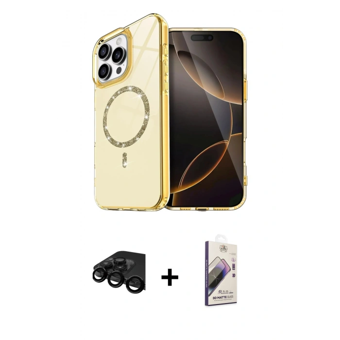 MARSİLYAN™- iPhone 15 Pro Max Kılıf Kıvılcım Form Prime - Siyah Bilvis 3D Mat Cam Ekran Koruyucu + Raze Metal Kamera Lens - SH