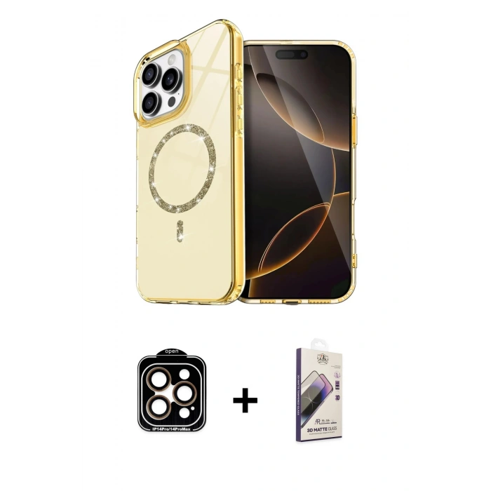 MARSİLYAN™- iPhone 15 Pro Max Kılıf Kıvılcım Form Prime - Siyah Bilvis 3D Mat Cam Ekran Koruyucu + PVD Metal Kamera Lens - TU