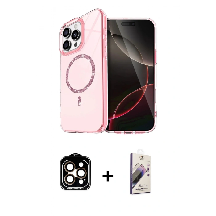 MARSİLYAN™- iPhone 15 Pro Max Kılıf Kıvılcım Form Prime - Siyah Bilvis 3D Mat Cam Ekran Koruyucu + PVD Metal Kamera Lens - TU