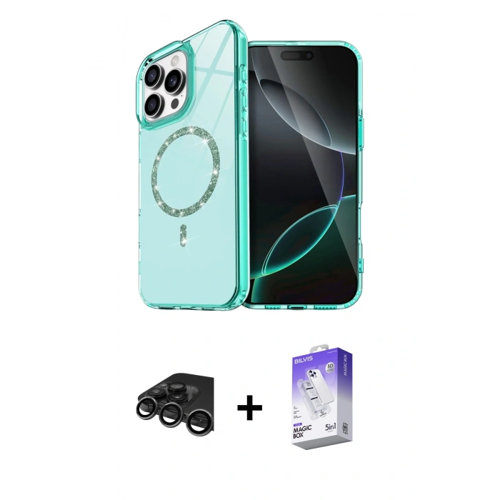 MARSİLYAN™- iPhone 15 Pro Max Kılıf Kıvılcım Form Prime - Siyah Bilvis 5in1 3D Magic Cam Ekran Koruyucu + Raze Metal Kamera Lens - TMGI