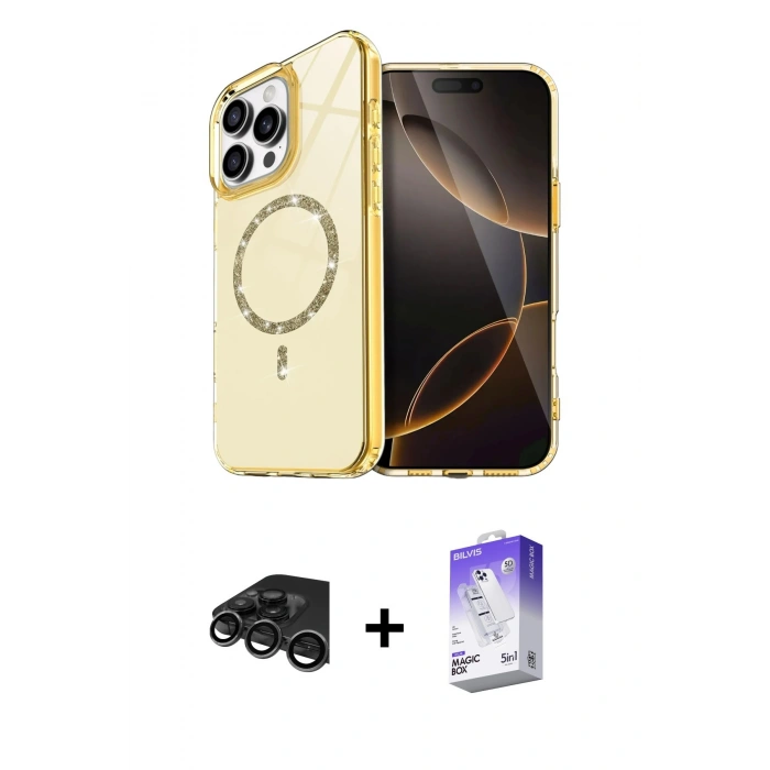 MARSİLYAN™- iPhone 15 Pro Max Kılıf Kıvılcım Form Prime - Siyah Bilvis 5in1 3D Magic Cam Ekran Koruyucu + Raze Metal Kamera Lens - TMGI