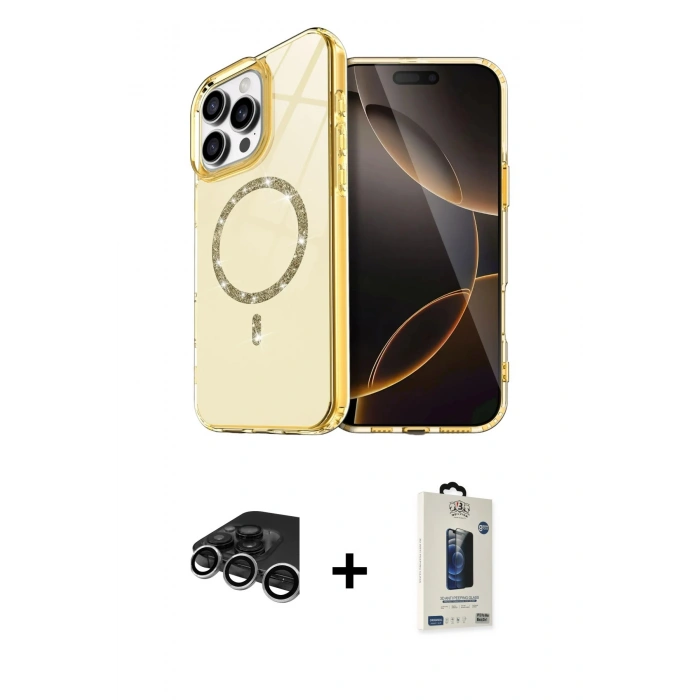MARSİLYAN™- iPhone 15 Pro Max Kılıf Kıvılcım Form Prime - Siyah Bilvis Hayalet Cam Ekran Koruyucu + Raze Metal Kamera Lens - GS