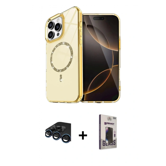 MARSİLYAN™- iPhone 15 Pro Max Kılıf Kıvılcım Form Prime - Siyah Bilvis Hayalet Cam Ekran Koruyucu + Raze Metal Kamera Lens - LT