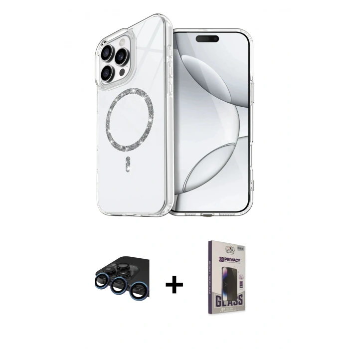 MARSİLYAN™- iPhone 15 Pro Max Kılıf Kıvılcım Form Prime - Siyah Bilvis Hayalet Cam Ekran Koruyucu + Raze Metal Kamera Lens - LT