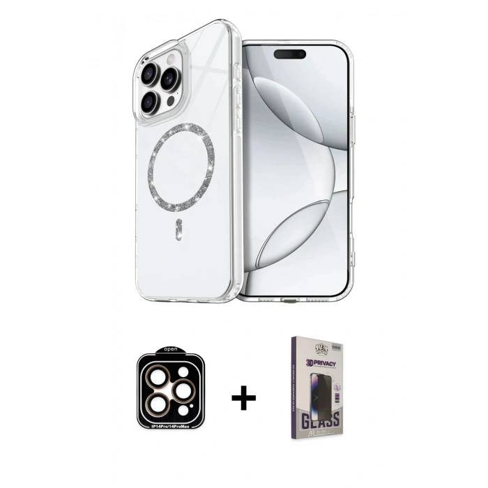 MARSİLYAN™- iPhone 15 Pro Max Kılıf Kıvılcım Form Prime - Siyah Bilvis Hayalet Cam Ekran Koruyucu + PVD Metal Kamera Lens - TU