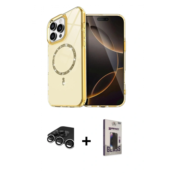 MARSİLYAN™- iPhone 15 Pro Max Kılıf Kıvılcım Form Prime - Siyah Bilvis Hayalet Cam Ekran Koruyucu + Raze Metal Kamera Lens - GS