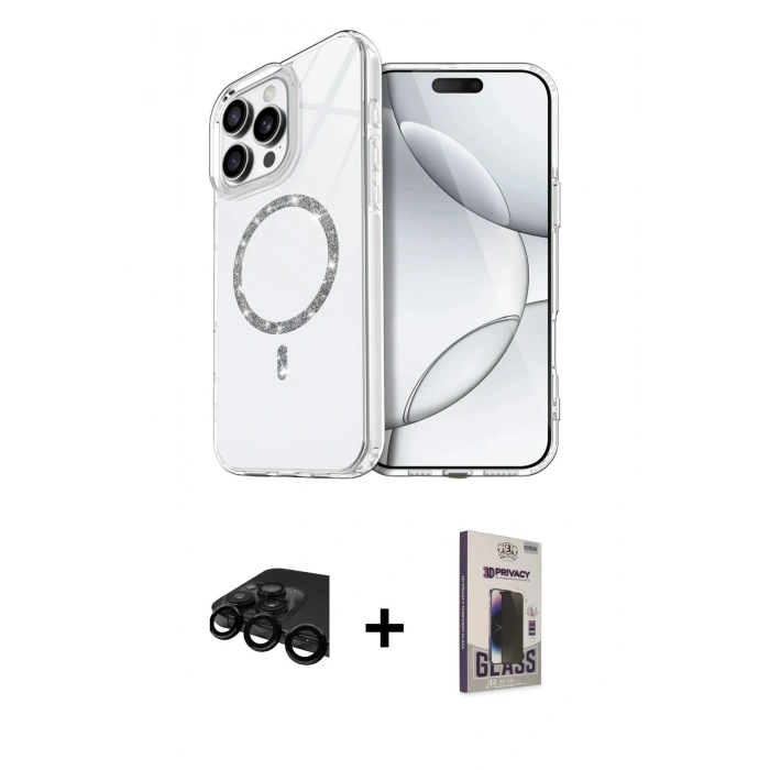 MARSİLYAN™- iPhone 15 Pro Max Kılıf Kıvılcım Form Prime - Siyah Bilvis Hayalet Cam Ekran Koruyucu + Raze Metal Kamera Lens - SH
