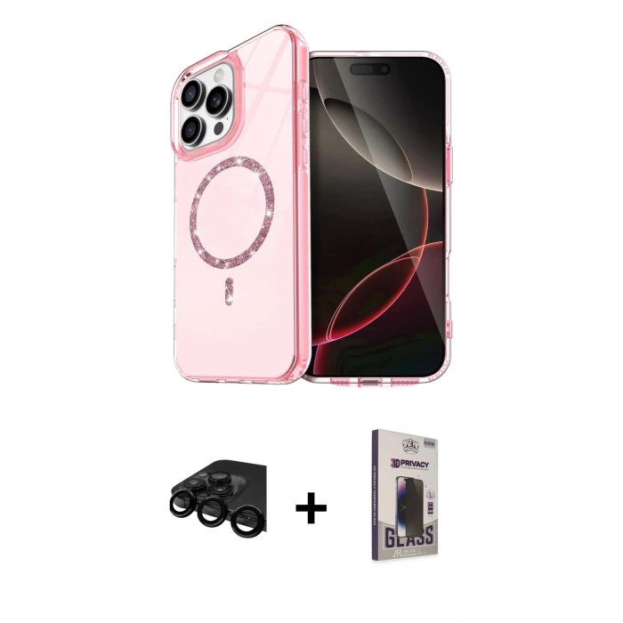 MARSİLYAN™- iPhone 15 Pro Max Kılıf Kıvılcım Form Prime - Siyah Bilvis Hayalet Cam Ekran Koruyucu + Raze Metal Kamera Lens - SH