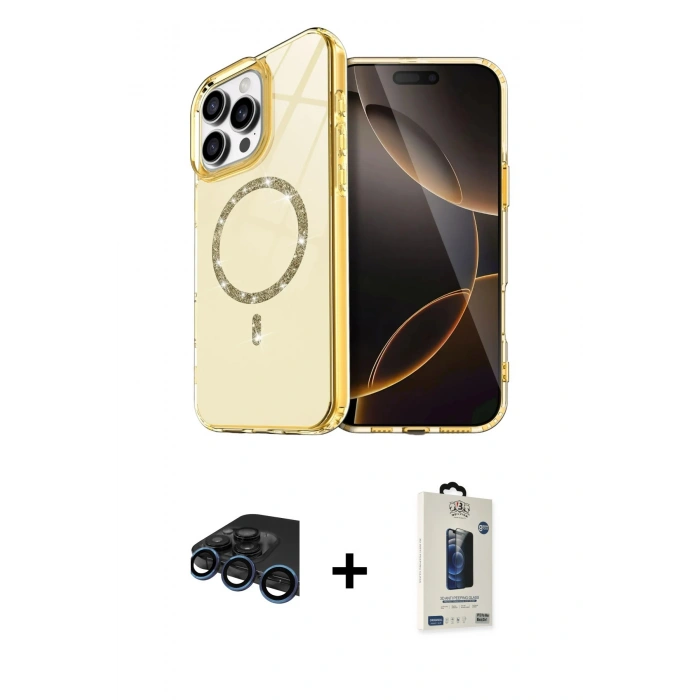 MARSİLYAN™- iPhone 15 Pro Max Kılıf Kıvılcım Form Prime - Siyah Bilvis Hayalet Cam Ekran Koruyucu + Raze Metal Kamera Lens - LT