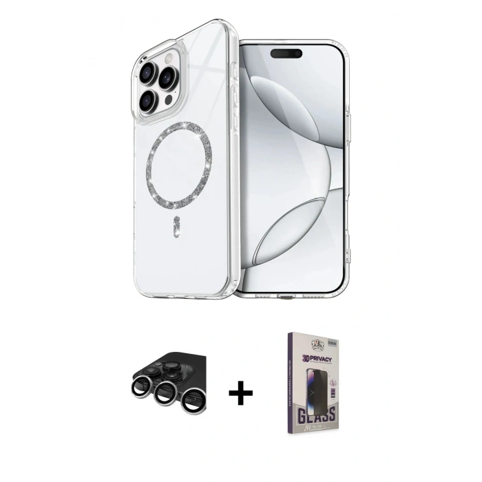 MARSİLYAN™- iPhone 15 Pro Max Kılıf Kıvılcım Form Prime - Siyah Bilvis Hayalet Cam Ekran Koruyucu + Raze Metal Kamera Lens - GS
