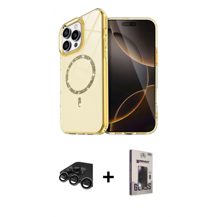 MARSİLYAN™- iPhone 15 Pro Max Kılıf Kıvılcım Form Prime - Siyah Bilvis Hayalet Cam Ekran Koruyucu + Raze Metal Kamera Lens - TMGI