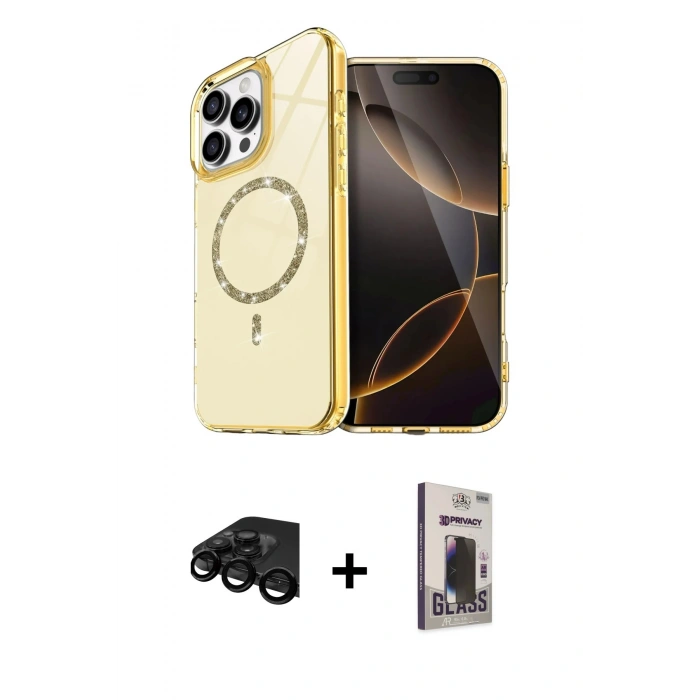 MARSİLYAN™- iPhone 15 Pro Max Kılıf Kıvılcım Form Prime - Siyah Bilvis Hayalet Cam Ekran Koruyucu + Raze Metal Kamera Lens - SH