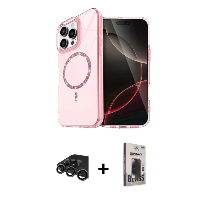MARSİLYAN™- iPhone 15 Pro Max Kılıf Kıvılcım Form Prime - Siyah Bilvis Hayalet Cam Ekran Koruyucu + Raze Metal Kamera Lens - TMGI