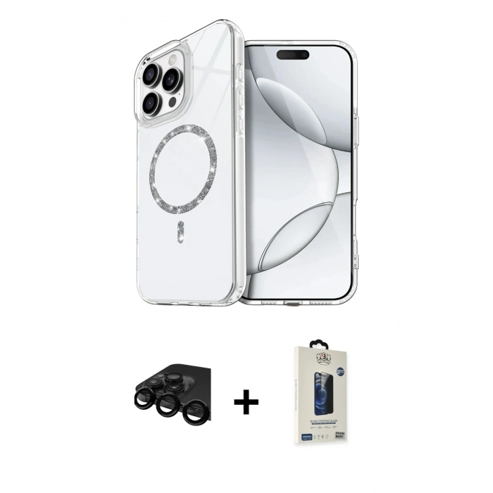 MARSİLYAN™- iPhone 15 Pro Max Kılıf Kıvılcım Form Prime - Siyah Bilvis Hayalet Cam Ekran Koruyucu + Raze Metal Kamera Lens - SH