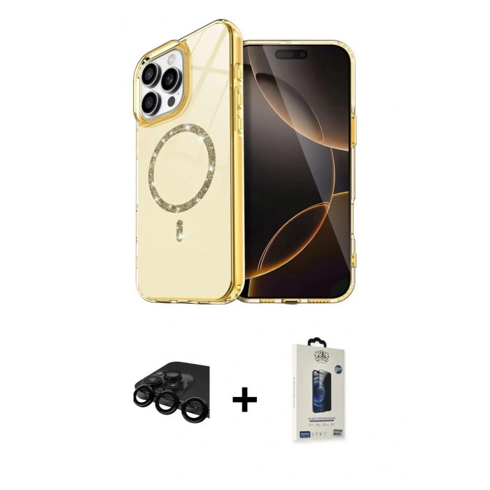 MARSİLYAN™- iPhone 15 Pro Max Kılıf Kıvılcım Form Prime - Siyah Bilvis Hayalet Cam Ekran Koruyucu + Raze Metal Kamera Lens - SH
