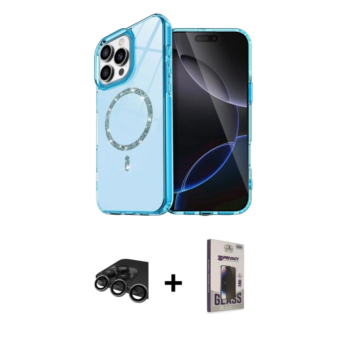 MARSİLYAN™- iPhone 15 Pro Max Kılıf Kıvılcım Form Prime - Siyah Bilvis Hayalet Cam Ekran Koruyucu + Titanyum Gri Raze Metal Kamera Lens