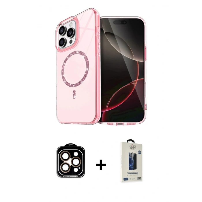 MARSİLYAN™- iPhone 15 Pro Max Kılıf Kıvılcım Form Prime - Siyah Bilvis Hayalet Cam Ekran Koruyucu + PVD Metal Kamera Lens - TU