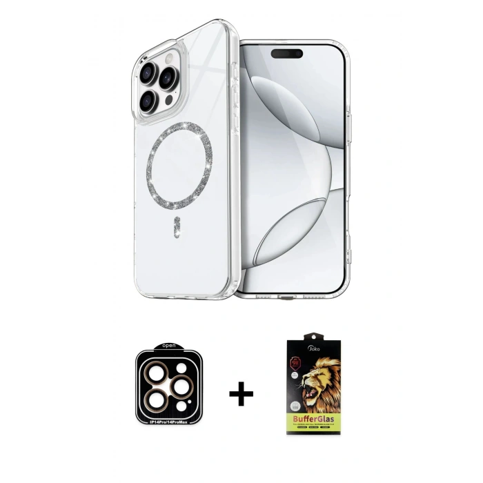 MARSİLYAN™- iPhone 15 Pro Max Kılıf Kıvılcım Form Prime - Siyah Buffer Cam Ekran Koruyucu + PVD Metal Kamera Lens - TU