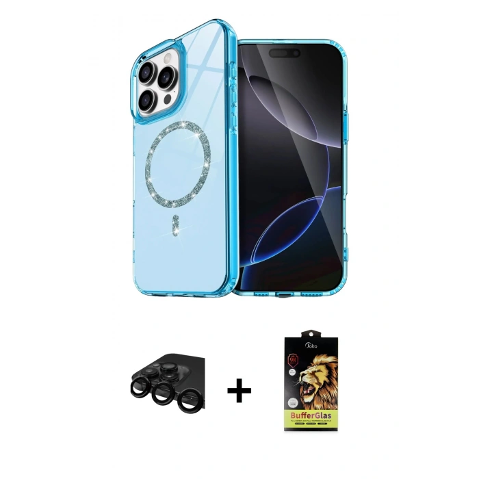 MARSİLYAN™- iPhone 15 Pro Max Kılıf Kıvılcım Form Prime - Siyah Buffer Cam Ekran Koruyucu + Raze Metal Kamera Lens - SH