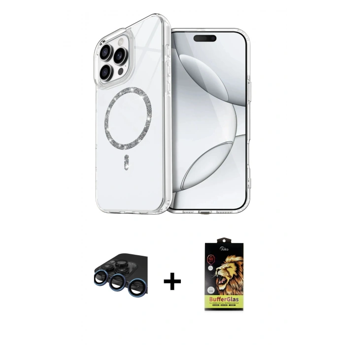 MARSİLYAN™- iPhone 15 Pro Max Kılıf Kıvılcım Form Prime - Siyah Buffer Cam Ekran Koruyucu + Raze Metal Kamera Lens - LT