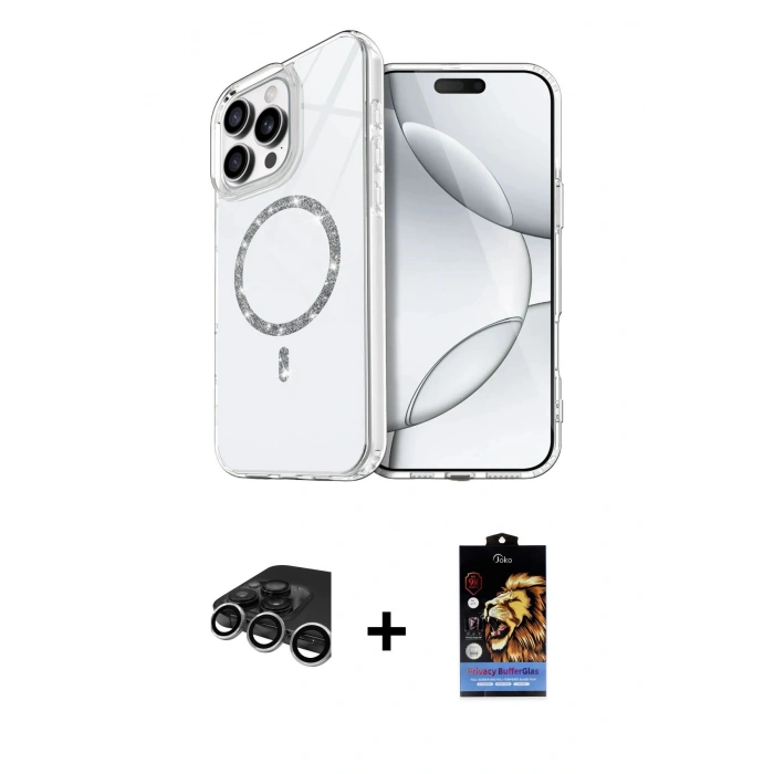 MARSİLYAN™- iPhone 15 Pro Max Kılıf Kıvılcım Form Prime - Siyah Buffer Hayalet Cam Ekran Koruyucu + Raze Metal Kamera Lens - GS