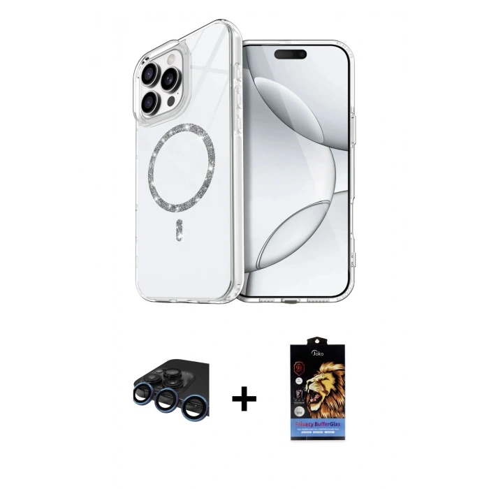 MARSİLYAN™- iPhone 15 Pro Max Kılıf Kıvılcım Form Prime - Siyah Buffer Hayalet Cam Ekran Koruyucu + Raze Metal Kamera Lens - LT