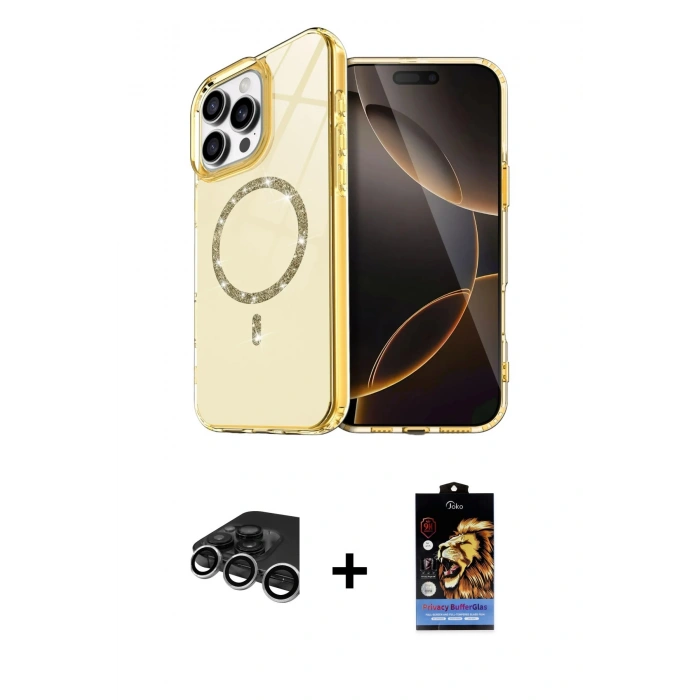 MARSİLYAN™- iPhone 15 Pro Max Kılıf Kıvılcım Form Prime - Siyah Buffer Hayalet Cam Ekran Koruyucu + Raze Metal Kamera Lens - GS