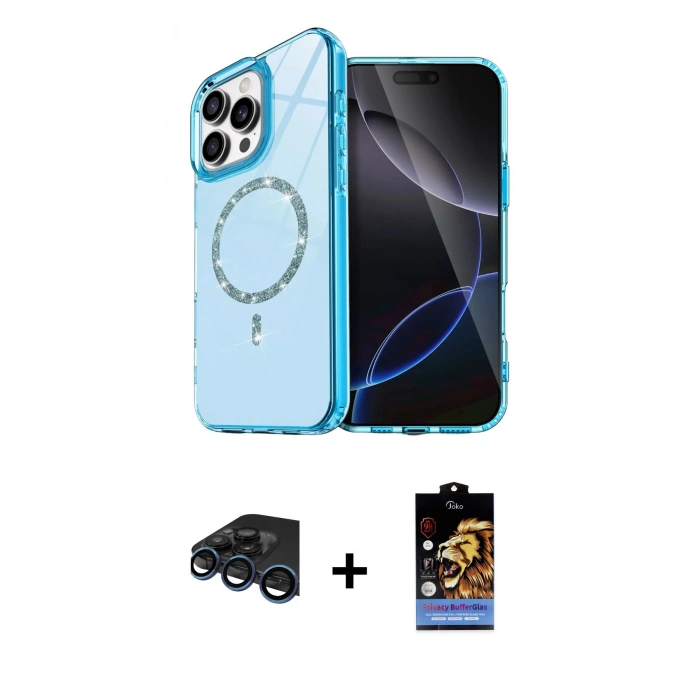 MARSİLYAN™- iPhone 15 Pro Max Kılıf Kıvılcım Form Prime - Siyah Buffer Hayalet Cam Ekran Koruyucu + Raze Metal Kamera Lens - LT