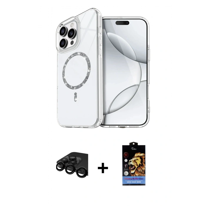 MARSİLYAN™- iPhone 15 Pro Max Kılıf Kıvılcım Form Prime - Siyah Buffer Hayalet Cam Ekran Koruyucu + Raze Metal Kamera Lens - SH