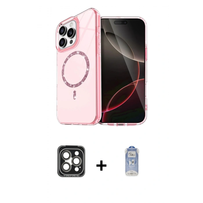 MARSİLYAN™- iPhone 15 Pro Max Kılıf Kıvılcım Form Prime - Siyah Joko Magic 5D Cam + PVD Metal Kamera Lens - GI