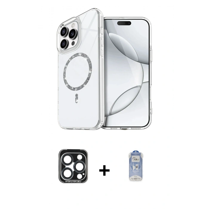 MARSİLYAN™- iPhone 15 Pro Max Kılıf Kıvılcım Form Prime - Siyah Joko Magic 5D Cam + PVD Metal Kamera Lens - LT