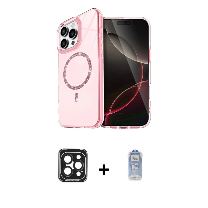 MARSİLYAN™- iPhone 15 Pro Max Kılıf Kıvılcım Form Prime - Siyah Joko Magic 5D Cam + Siyah PVD Metal Kamera Lens