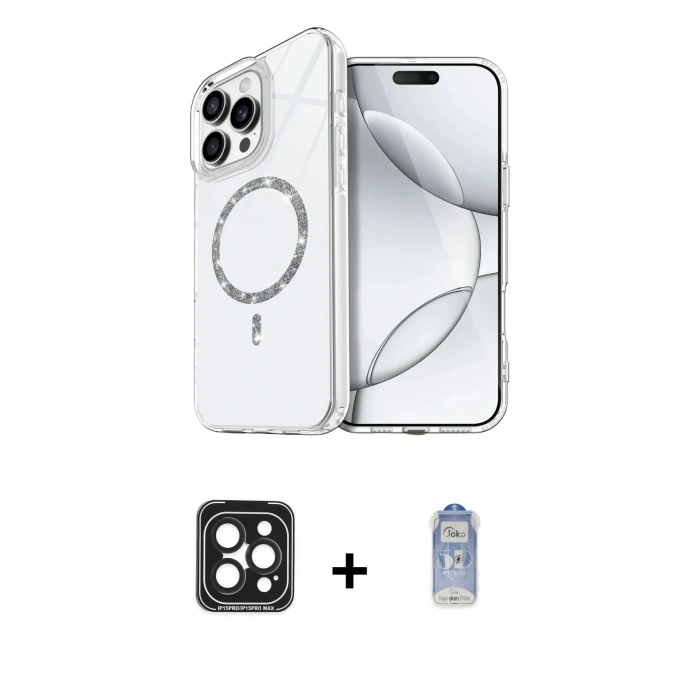 MARSİLYAN™- iPhone 15 Pro Max Kılıf Kıvılcım Form Prime - Siyah Joko Magic 5D Cam + Siyah PVD Metal Kamera Lens