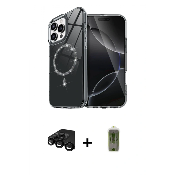 MARSİLYAN™- iPhone 15 Pro Max Kılıf Kıvılcım Form Prime - Siyah Joko Magic 5D Hayalet Cam + Raze Metal Kamera Lens - SH