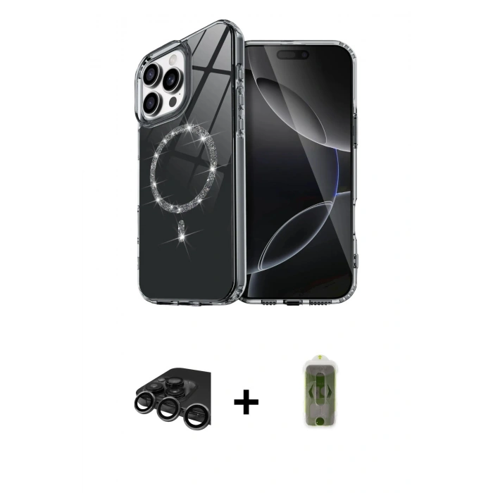 MARSİLYAN™- iPhone 15 Pro Max Kılıf Kıvılcım Form Prime - Siyah Joko Magic 5D Hayalet Cam + Raze Metal Kamera Lens - TMGI